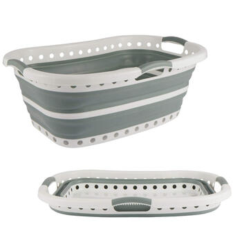 Beldray LA072979GRNFEU7 Collapsible Hip Hugger Laundry Basket 37 L, White/Grey