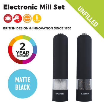 Salter 7524 BKXRUP3 Soft Touch Electric Mill Set, Matte Black