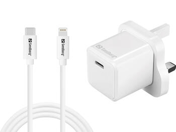Sandberg 441-64 USB-C 20W Charger UK+Lightning, Incl. 1m USB-C> Lighting cable