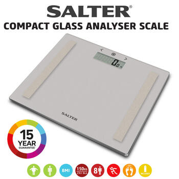 Salter 9113 GFEU12 Compact Glass Analyser Bathroom Scales, Grey