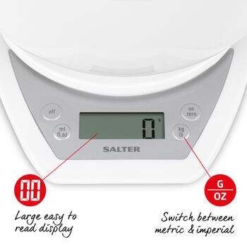 Salter 1024 WHDR14EU16 Digital Kitchen Scale & Dual Pour Bowl - White
