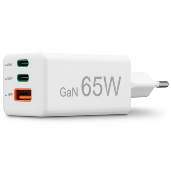 Hama 00201996 Fast Charger GaN, 2x USB-C, 1x USB-A, Mini Charger, PD, 65W, White