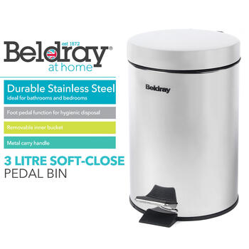 Beldray LA038098SSPFEU7 Soft-Close Pedal Bin 3 Litre, Stainless Steel