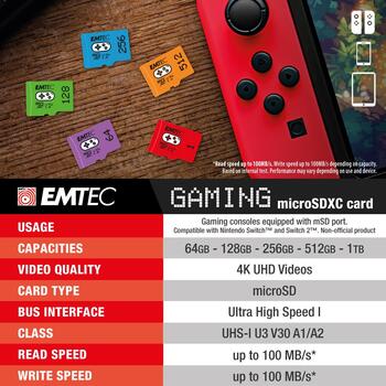 Emtec MicroSDXC 512GB UHSI U3 V30 A2 Gaming Orange