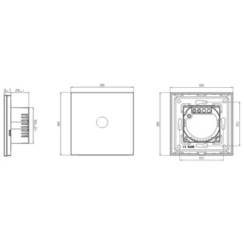 Spring One Gang, One Way Touch Switch, Glass Black