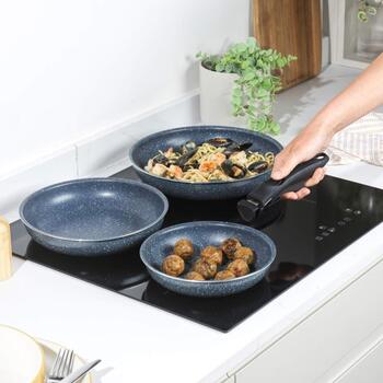 Russell Hobbs набор сковород RH03293EU7, 20см, 24см, 28см, съемная ручка, камень сумерек, синее мраморное покрытие (RH03293EU7)