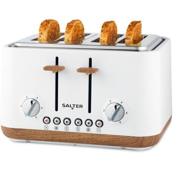 Salter Tosteris EK5823WHTVDE, 1630W, 4 maizītes, balts/koks, atkausēšana, izņemama drupaču paplāte, atkārtota sildīšana (EK5823WHTVDE)