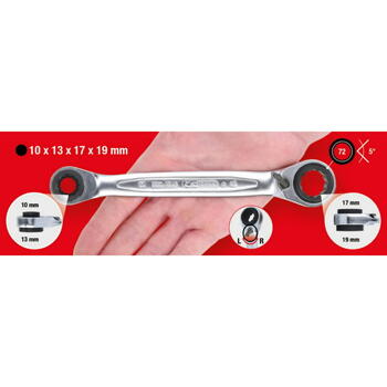 KSTOOLS Трещоточный ключ 503.4565, 10x19mm - 13x17mm, 4in1, 72 зуба, GEARplus (503.4565)