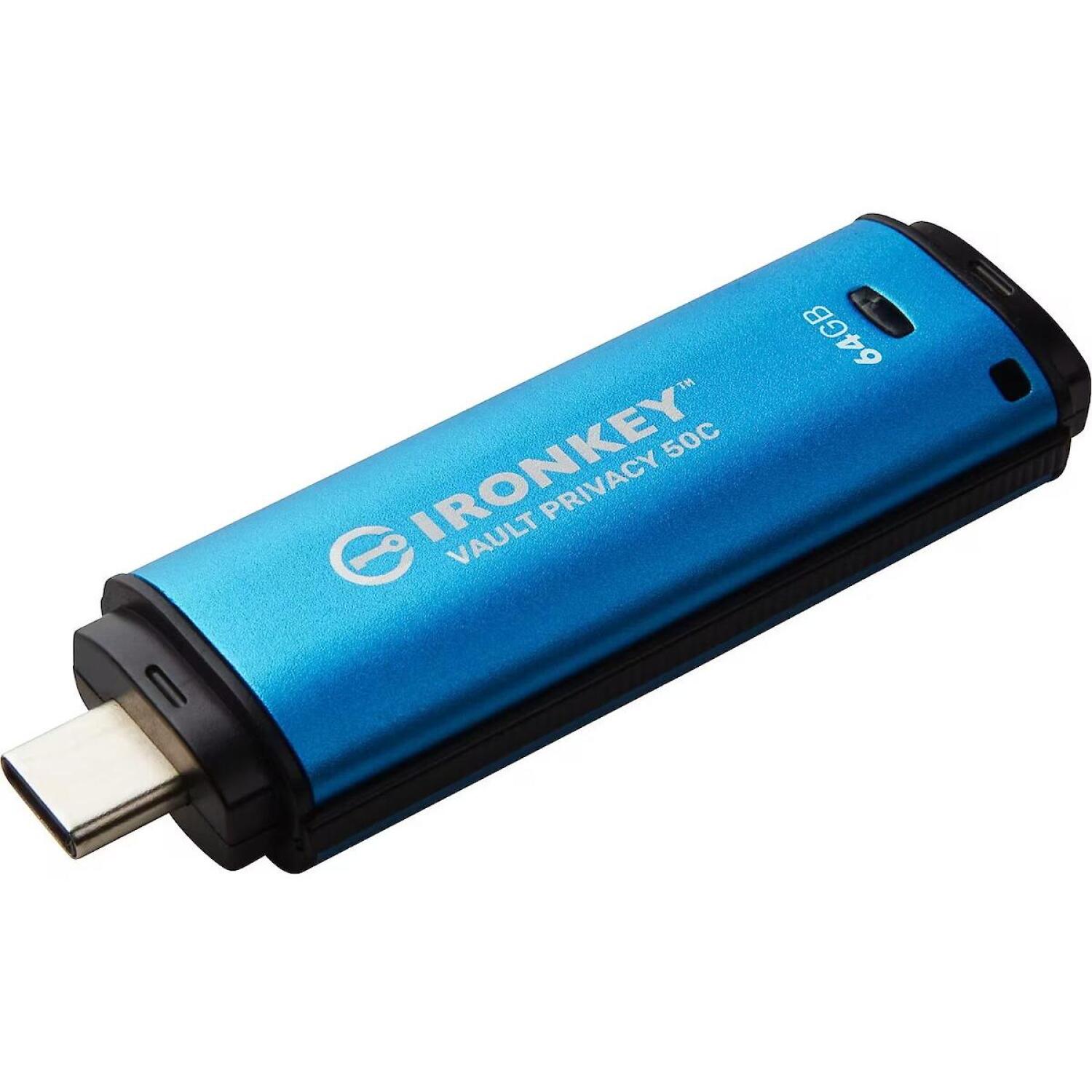 Kingston USB флеш-накопитель IKVP50C/64GB, 64GB, USB Type-C, 3.2 Gen 1, 250MB/s, 180MB/s, AES-256-XTS, FIPS 197, IPX8 (IKVP50C/64GB)