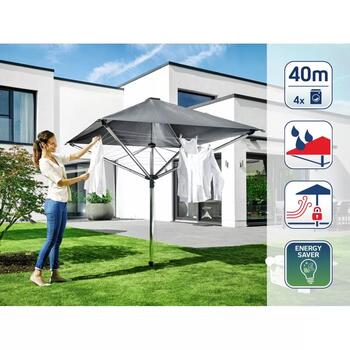 Leifheit LinoProtect 400 1082100, rotējošais veļas žāvētājs, 40m, 4 veļas mašīnas, jumts, 8 pakaramie (1082100)