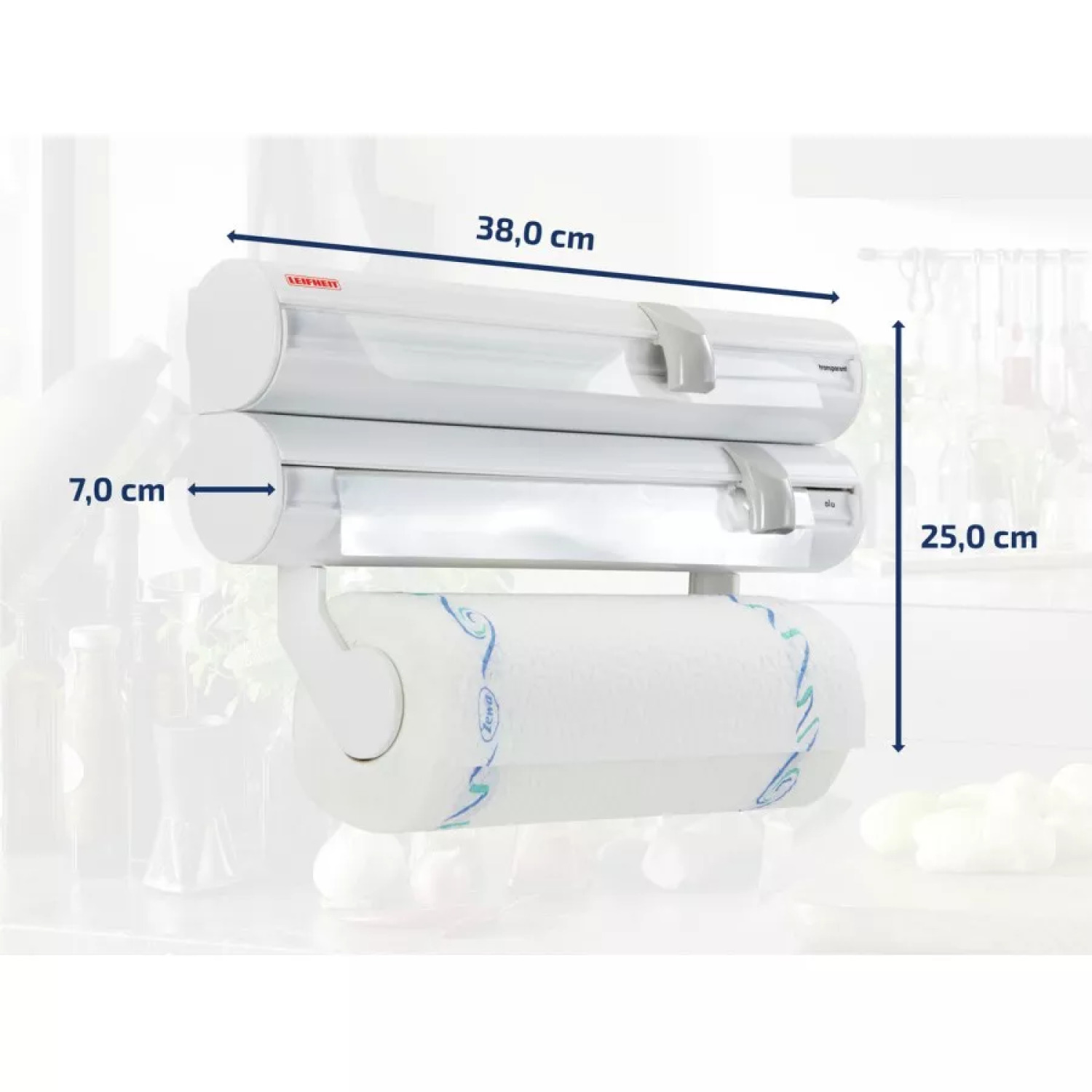 Leifheit Rolly Mobil 1025795, sienas ruļļu turētājs, 38.1x6.4x11.4cm, balta plastmasa, noņemams augšējais turētājs (1025795)