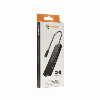 Sbox TCA-51 USB-C-HDMI/USB 3.0/SD+TF adapteris, 4K@30Hz, 1080p@60Hz, USB 2.0, USB 3.0, melns (TCA-51)