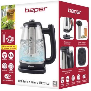 Beper Чайник P101BOL200, 2200 W, 1.8 л, 360° поворот, скрытый нагревательный элемент, LED подсветка, автоотключение (P101BOL200)