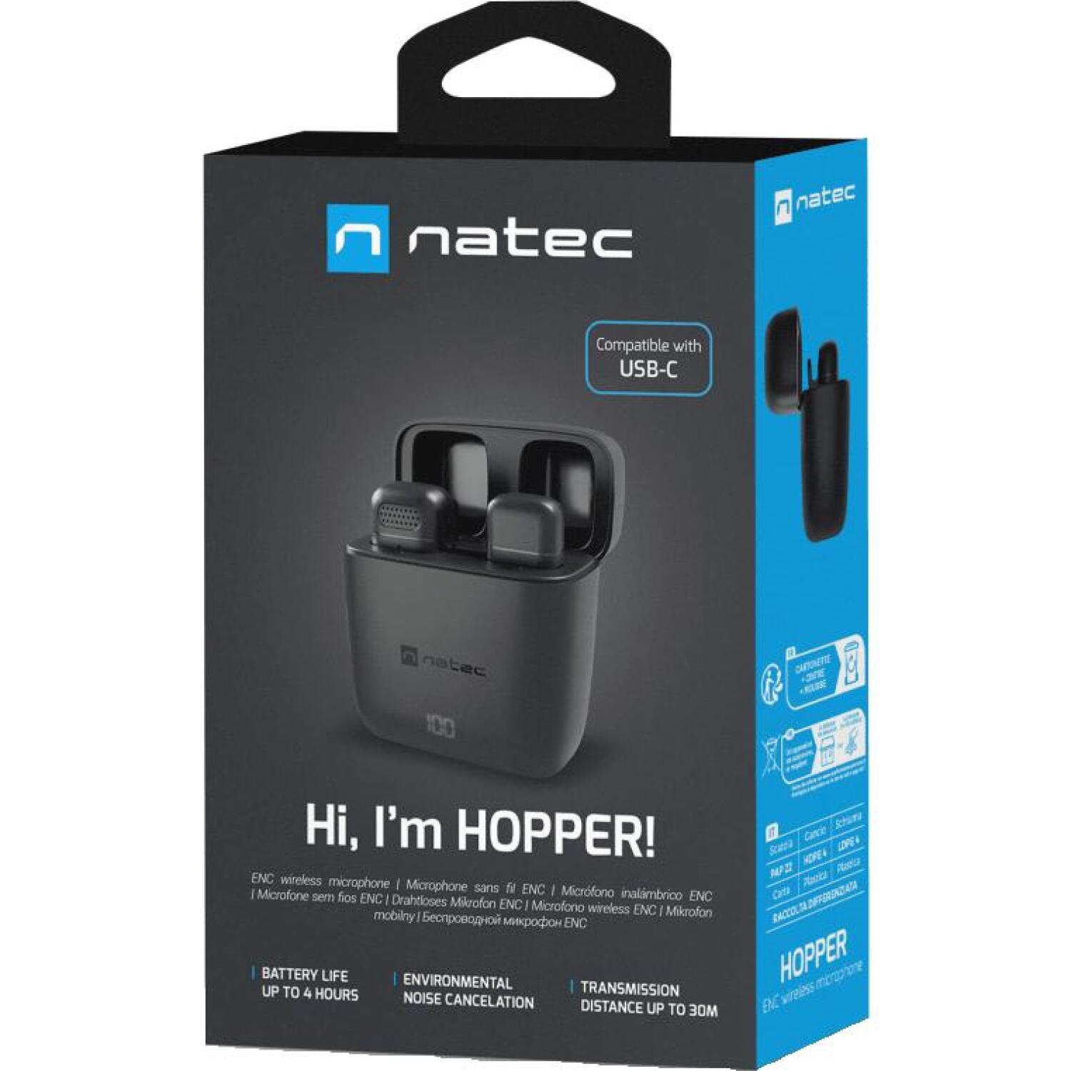 Natec Hopper NMI-2253 комплект микрофонов, USB-C, беспроводной, 20-20кГц, -38дБ, ENC, 4ч (NMI-2253)