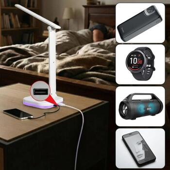 Hawk HWDL001WH galda lampa, 5W, LED, 3000-6500K, 5 krāsu temp., regulējama, USB-C, taimeris, RGB (HWDL001WH)