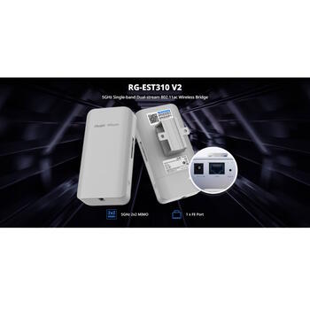 Ruijie RG-EST310 V2 bezvadu tilts, 5.8GHz, 867Mbps, 1km, 10dBi, IP54, 2x2 MIMO, PoE 24V, 4kV, -30°C līdz +55°C (RG-EST310 V2)