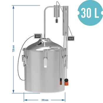 Browin 343130 30L Convex дистиллятор, 1 дефлегматор, нержавеющая сталь, 2 термометра, 66см (343130)