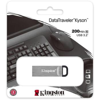 Kingston DataTraveler Kyson DTKN/128GB, 128 ГБ, USB Type-A, USB 3.2 Gen 1, 200 МБ/с, 60 МБ/с, без крышки, металлический корпус (DTKN/128GB)