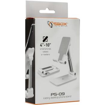 Sbox Держатель мобильного телефона PS-09, 4''-10'', 140g, алюминий, пластик, силикон, белый/серый (PS-09)