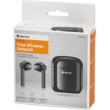 Denver TWE-39B 111191120400, беспроводные наушники, Bluetooth 5.0, 4ч работы, 85г, черные, встроенный микрофон, стерео, для спорта (111191120400)