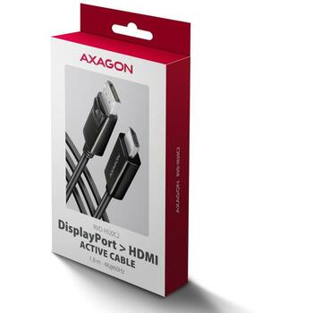 Axagon Видео Кабельный Адаптер RVD-HI20C2 1.8м, 4K/60Hz, DisplayPort 1.4, HDMI 2.0b, HDCP 2.3, черный (RVD-HI20C2)