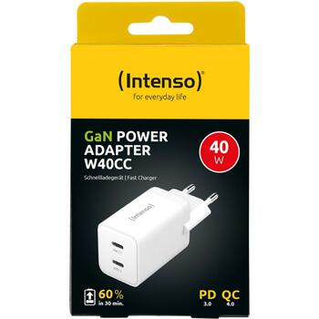 Intenso strāvas adapteris 7804012, 2x USB-C, 100-240 V, 40 W, ātrā uzlāde, balts (7804012)