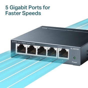 TP-LINK TL-SG105 настольный коммутатор, 5x10/100/1000Mbps, 15KB, 2K, 7.4Mpps, 2.3W, без вентилятора (TL-SG105)