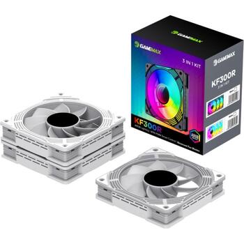 Gamemax Kaste ventilators KF300R WH, 120mm, 800-1600 rpm, 44.35 cfm, PWM atbalsts, ARGB ventilators (KF300R WH)