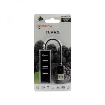Sbox USB хаб H-204, 4 порта, 480 Мбит/с, 5V/500mA, черный, ABS пластик, горячая замена (H-204)