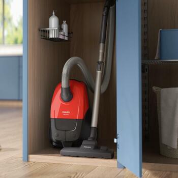 Philips пылесос XD1111/10, 800 Вт, 3 л, цилиндрический, сухая уборка, мешок для пыли, черный/красный (XD1111/10)