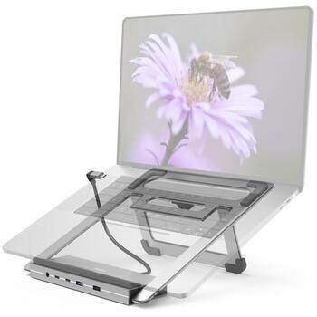 Hama Подставка для ноутбука 00200139, 12 портов, 100 Вт, 10 Гбит/с, 4K, MST, Gigabit Ethernet, алюминий (00200139)