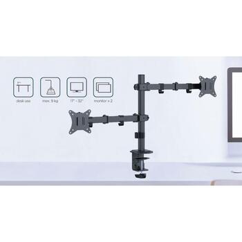 Gembird LCD монитор крепление MA-D2-03, 17-32'', 9 кг, 75 x 75 мм, 100 x 100 мм, 2 дисплея, черный (MA-D2-03)