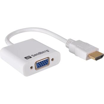 Sandberg HDMI uz VGA pārveidotājs 508-69, VGA (D-Sub) vīriešu, HDMI A tipa (standarta) sieviešu, balts, RoHS (508-69)