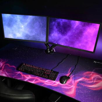 Arozzi Игровой стол ARENA-DEEPP-GALAXY, 160см, 82см, 71-81см, изогнутый, Т-образный, МДФ, микрофибра, кабель-менеджмент (ARENA-DEEPP-GALAXY)