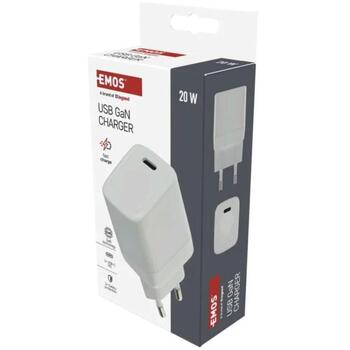 Emos Универсальное USB настенное зарядное устройство GaN V01G20, 20 Вт, 100-240 В, 1 x USB C, быстрая зарядка (V01G20)