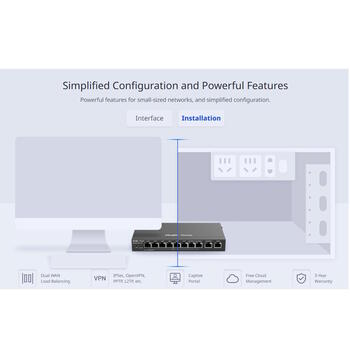 Ruijie RG-EG210G-P-V3 PoE+ гигабитный маршрутизатор, 5xGbE, 4xPoE+ 110W, 600Mbps, 100 пользователей, 256MB RAM, 32MB Flash, черный (RG-EG210G-P-V3)
