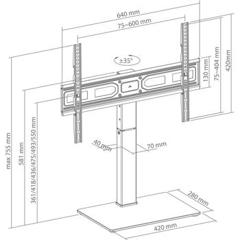 Sbox FS-306 televizora grīdas kronšteins, 37-75'', 40kg, 75x75-600x400, melns, 6 augstuma līmeņi, kabeļu pārvaldība (FS-306)