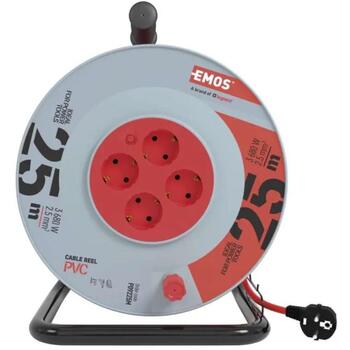 Emos Удлинитель катушка P09225M, 25 м, 4 розетки, 230 В, 16 А, PVC, IP20, защита от детей (P09225M)