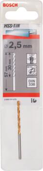 HSS-TiN urbis metālam 2,5x57 mm, 1 gab., Urbjmašīnām/skrūvgriežiem HSS SPIRĀLVEIDA URBIS AR TIN PĀRKLĀJUMU, 2608596676, BOSCH (2608596676)