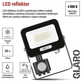 Emos LED прожектор GLARO ZS2324B, 20 W, 2000 lm, IP54, нейтральный белый, PIR датчик, алюминий (ZS2324B)