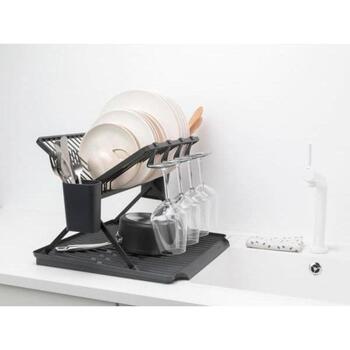 Brabantia 139482 складная сушилка для посуды, большая, тёмно-серая, алюминий, 33x42x51 см, 17 тарелок, 4 бокала (139482)