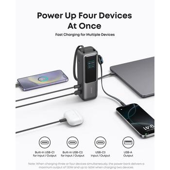 Anker Zolo Power Bank A1695H11, 25000 мАч, 1 x USB-C, 3 x USB-C 100 Вт, 1 x USB Type A, серый (A1695H11)