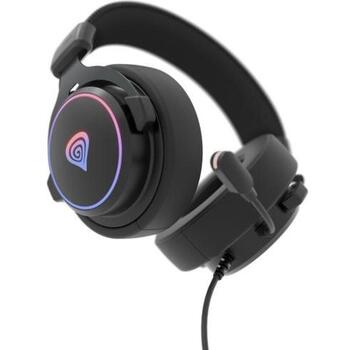 GENESIS Neon 764 NSG-2169 spēļu austiņas, vadu, USB-A, 20-20000 Hz, 50 mm, 112 dB, mikrofons, RGB apgaismojums, melnas (NSG-2169)