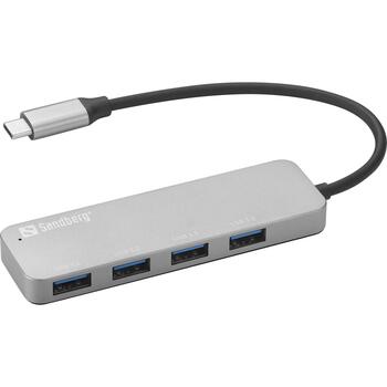 Sandberg USB хаб 336-20, 4x USB 3.0, USB Type-C, 4 порта, серый (336-20)