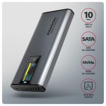 Axagon корпус SSD EEM2-SD2 USB-C 10Gbps, M.2 NVMe/SATA, металлический, 96 x 42 x 12 мм (EEM2-SD2)