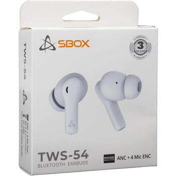Sbox Беспроводные наушники EB-TWS54-W, 20-20000Гц, 32Ω, 107dB, Bluetooth 5.4, ANC, 6ч времени разговора (EB-TWS54-W)