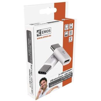 Emos Адаптер Micro USB-B 2.0/USB-C 2.0 SM7023, 0м, белый, 2 шт., ПВХ, 2.0, для зарядки/переноса данных, 10 Вт, 2 А, 480 Мбит/с (SM7023)