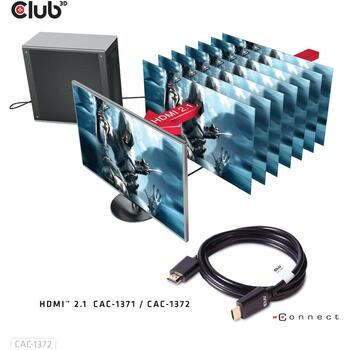Club3D HDMI kabelis CAC-1372, 2 m, 48 Gbit/s, 10K 120Hz, 3D, zelta kontakti, melns (CAC-1372)