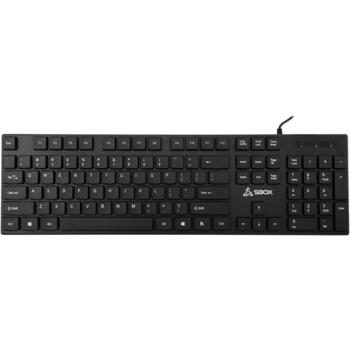 Sbox Клавиатура K-123US, 104/105 клавиш, мембранный переключатель, USB 2.0, 1,5м, черный, раскладка США (K-123US)