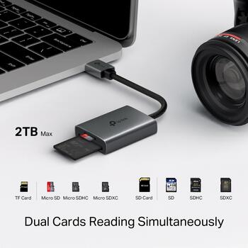 Tp-Link USB 3.0 кардридер UA430, 2x2TB, 5Gbps, UHS-I до 200 MB/s, алюминиевый корпус (UA430)
